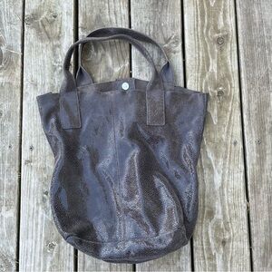 Graffity Paris Vintage Leather Crackle Gray Shimmer shoulder purse Tote Bag
